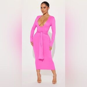 NWT Fashion Nova Hues of Love Hot Pink Long Sleeve Midi Dress Size S